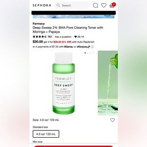 FARMACY - Deep Sweep 2% BHA Pore Cleaning Toner with Moringa+Papaya 120 ML/4 Oz